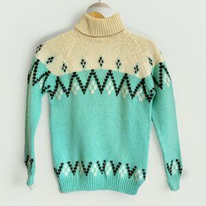 Helen Harper Womens Wool Sweater Size Small Hand Embroidered Fair Isle Ski Lodge